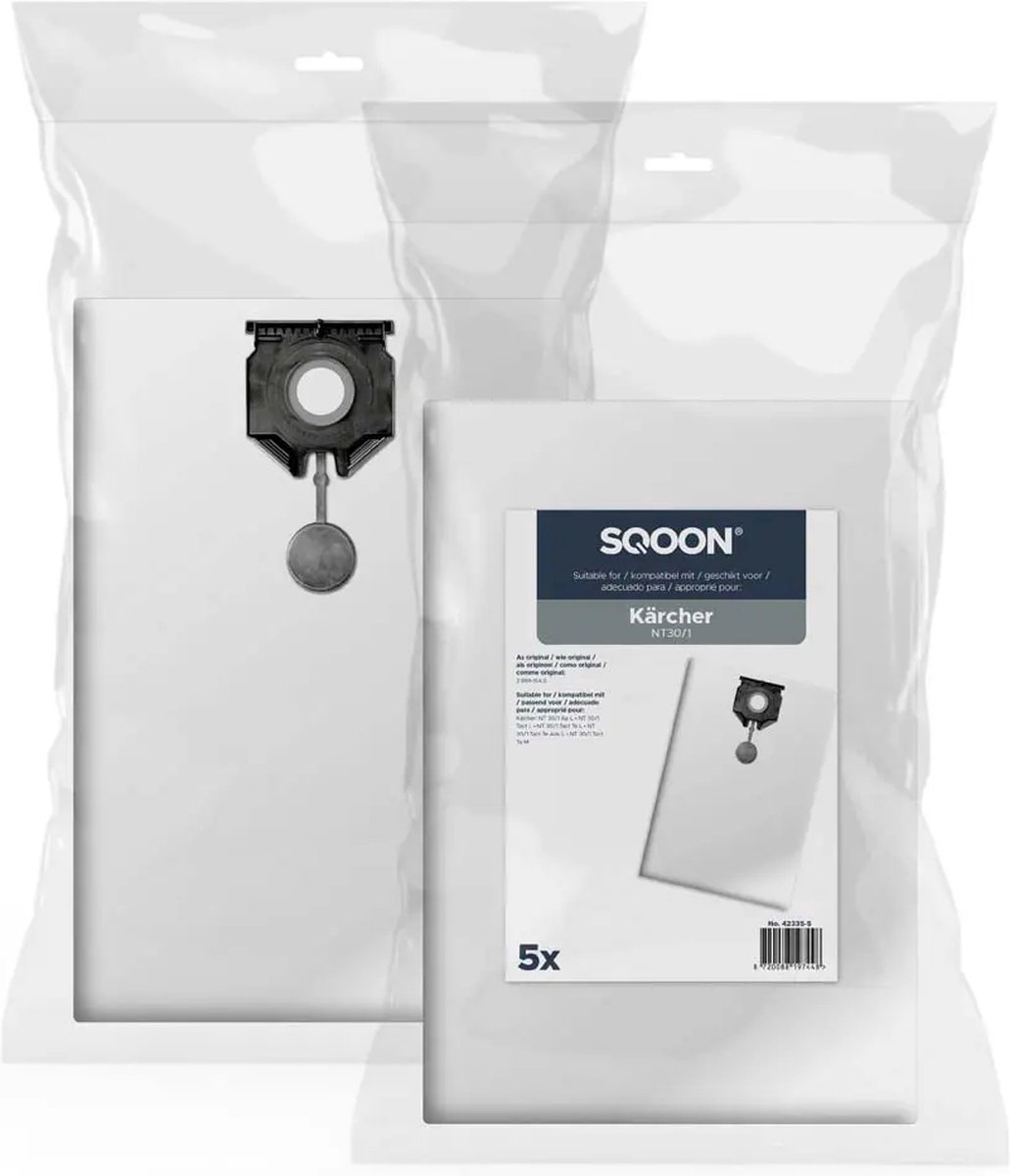 SQOON Stofzuigerzakken Geschikt voor Kärcher NT30/1 Series – Vervangt Model 2.889-154.0 – 5 Stuks