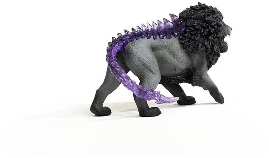Schaduwleeuw speelgoed met zwarte manen, grijze vacht, rode ogen en paarse staart.