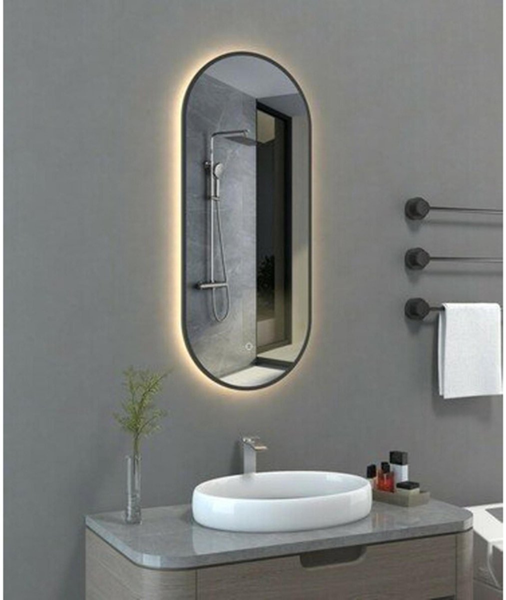 Van Marcke Gio Spiegel - 38x90x3cm- ovaal - LED-verlichting - touch-bediening - 720 lumen - IP44 - 4000K - zwart