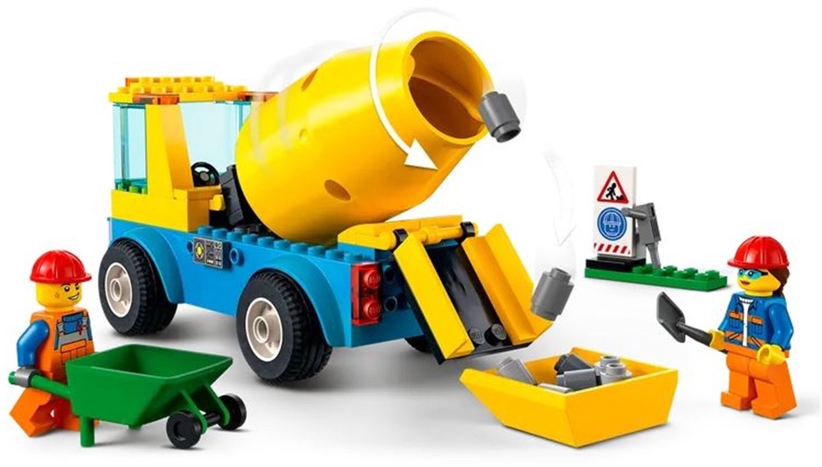 LEGO® City Cementwagen 60325 bouwset; met een ronddraaiende mengtrommel, plus een bord voor wegwerkzaamheden, drilboor, kruiwagen en minifiguren van wegwerkers; bouwvoertuig voor kinderen vanaf 4 jaar (85 onderdelen) — afbeelding 21