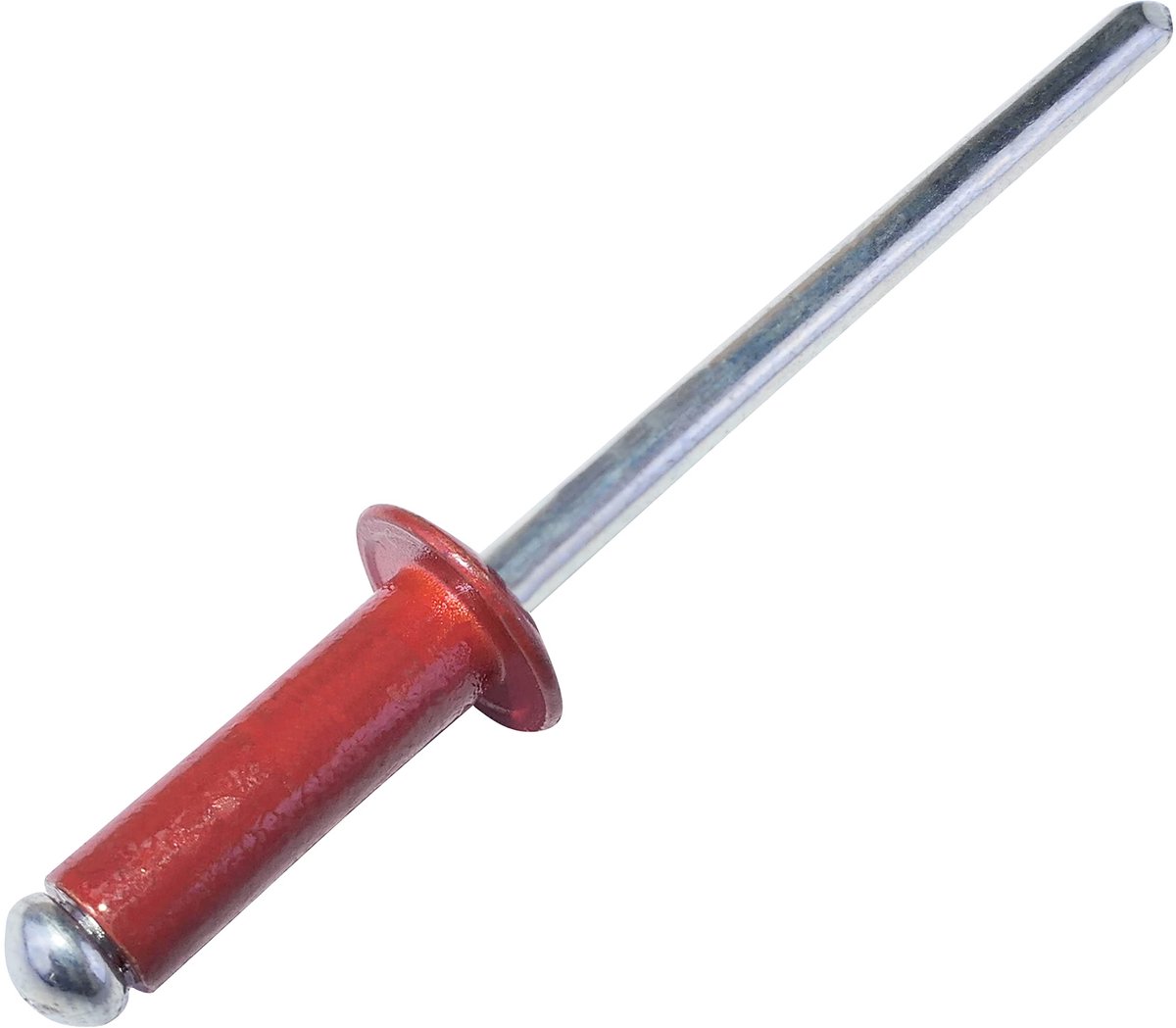 C57160 - Set van 50 blinde klinknagels Ã˜4x12mm kleur vuurrood RAL 3000 - stalen/aluminium popnagels met breekstaaf