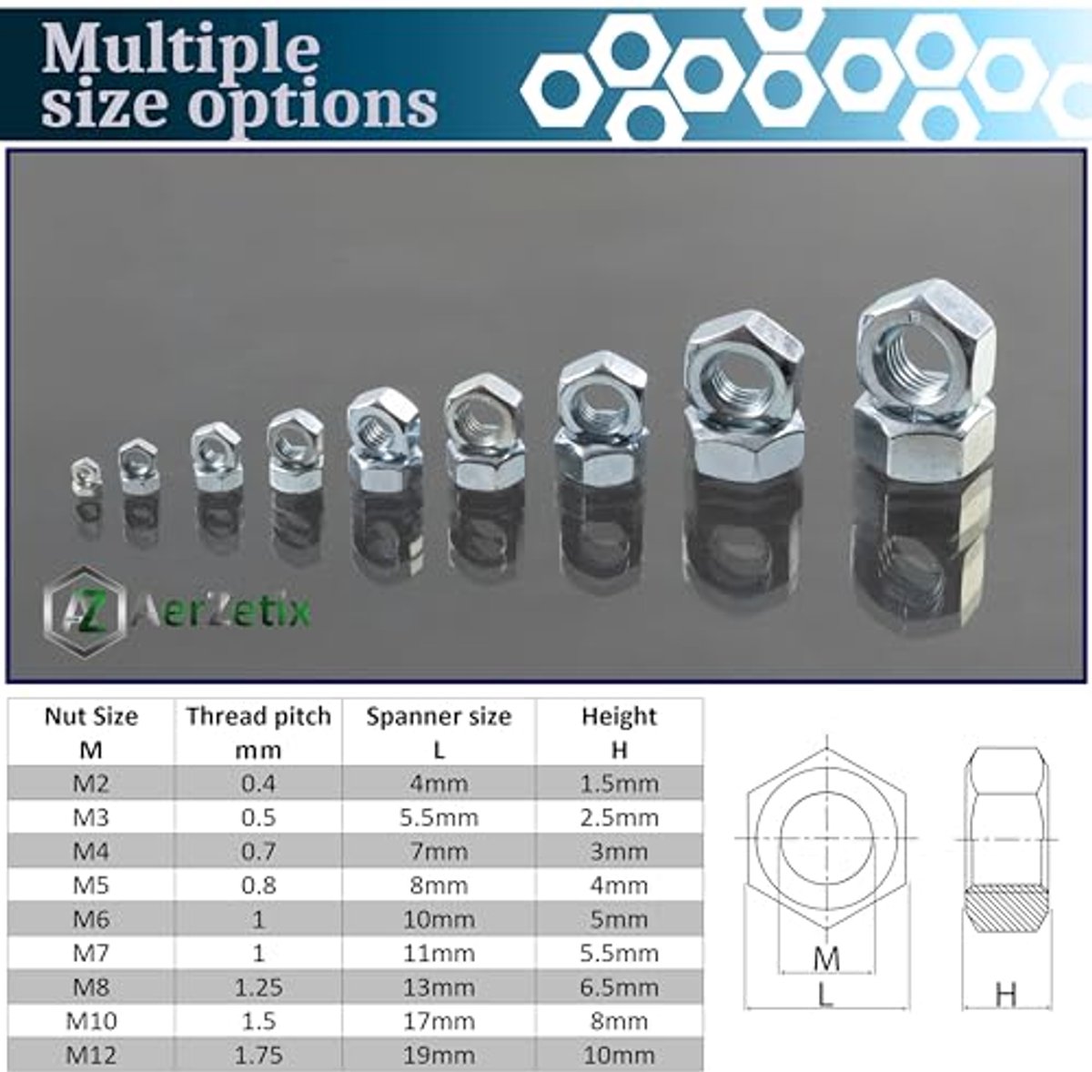 Set van 30 Hexagonalen Moeren M12x1.75mm - Geproduceerd uit Gegalvaniseerd Staal - Zilver - Voor DIY Projecten