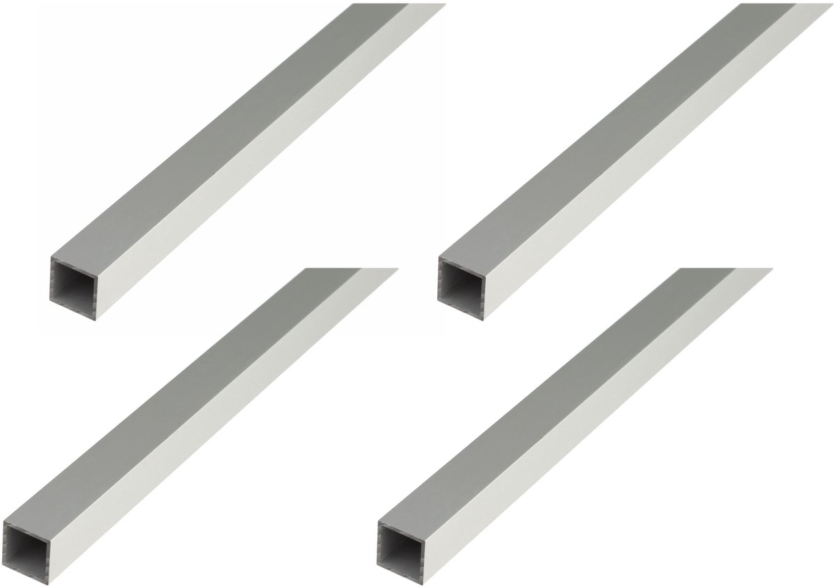 Alberts 4 x vierkante buis, Aluminium, 30 x 30 x 2 mm, lengte 1 m, zilverkleurig geanodiseerd