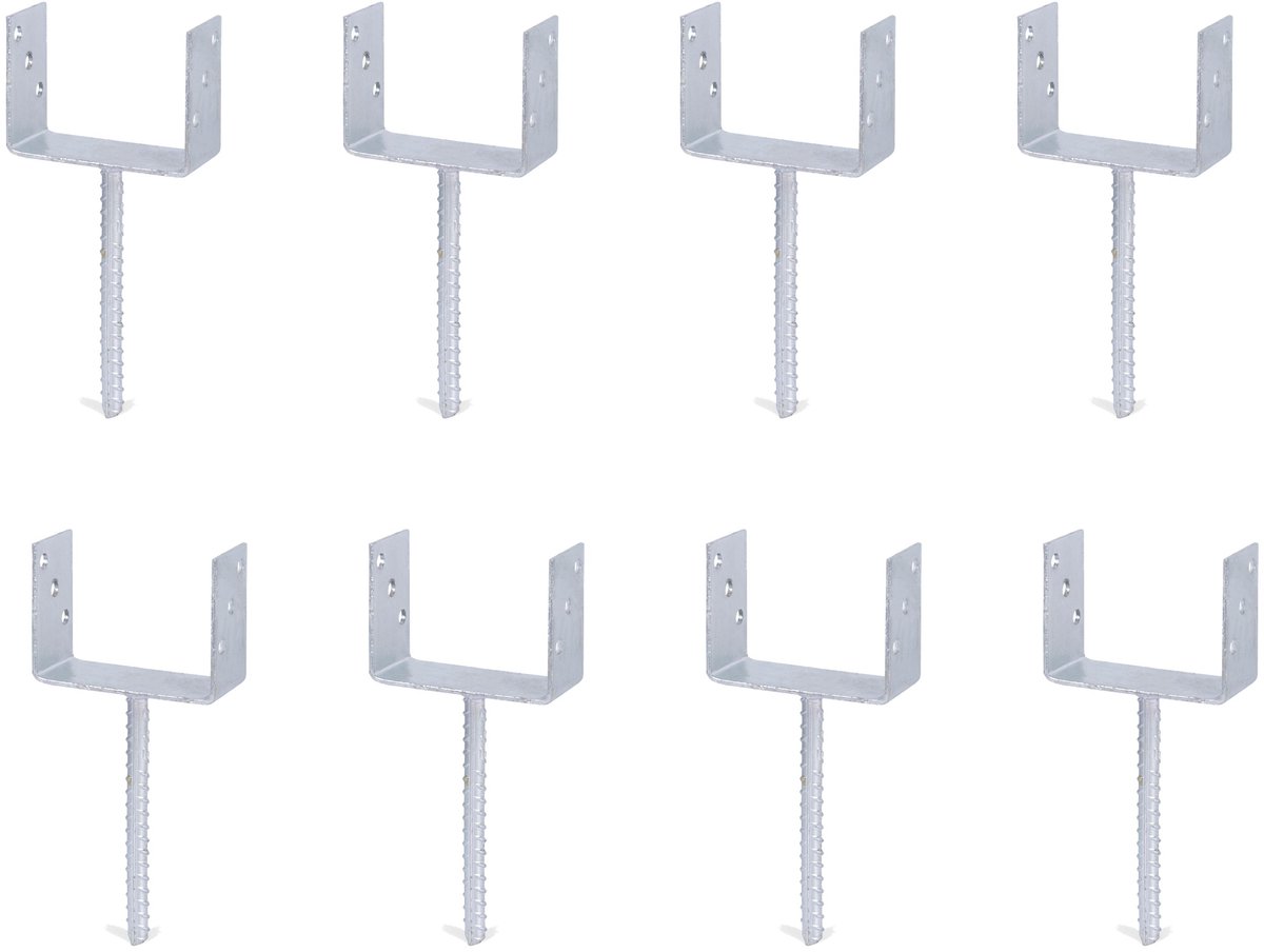 Alberts 8 x U-paaldrager mit Riffelstahl-betonanker, 141x104 mm, betonanker 200 mm, thermisch verzinkt, voor inbetonneren