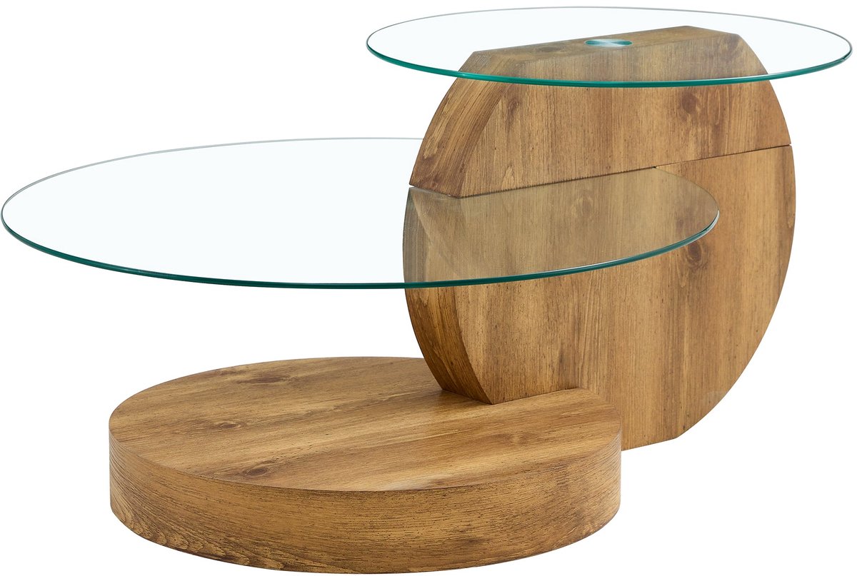 Merax Moderne Glazen Salontafel – Minimalistisch MDF en Houten Textuur – Meerdere Niveaus – 90x70x43 cm