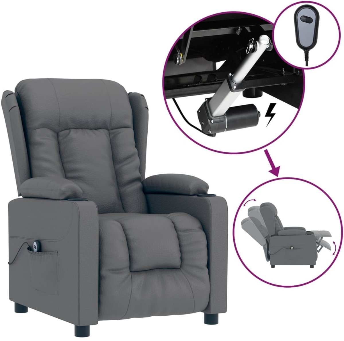 vidaXL Fauteuil - verstelbaar - elektrisch - kunstleer - grijs