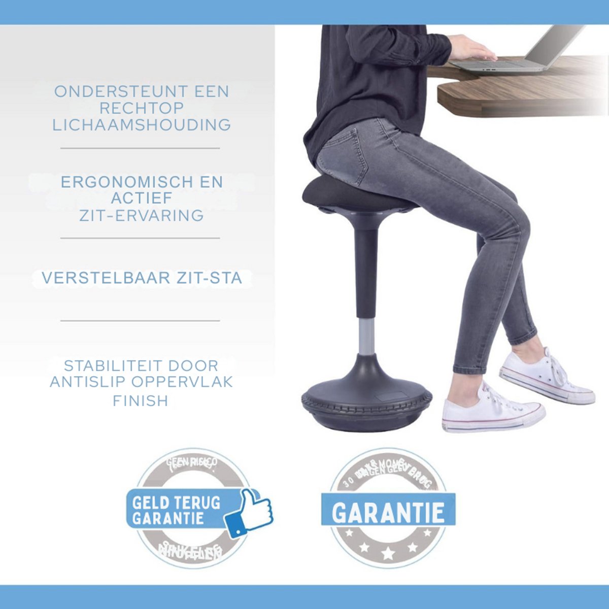 Stari Verstelbare Bureaustoel voor Zit-Sta Bureau - Zwart - afbeelding 3