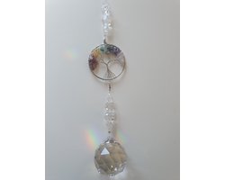 Tree of Life Raamhanger Xxl met een bol 40mm kristal van het merk Asfour, Tree of Life van halfedelstenen , Raamkristal , Regenboogkristal, spiritueel, hanger, raamdecoratie, raam versiering, geboorte, geschenk, kerst, kerstpakket, gouden driehoek