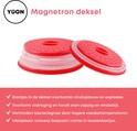 Rode inklapbare magnetrondeksel, gaatjes voorkomen druk, houdt eten sappig, vermindert bacteriegroei, ruimtebesparend.
