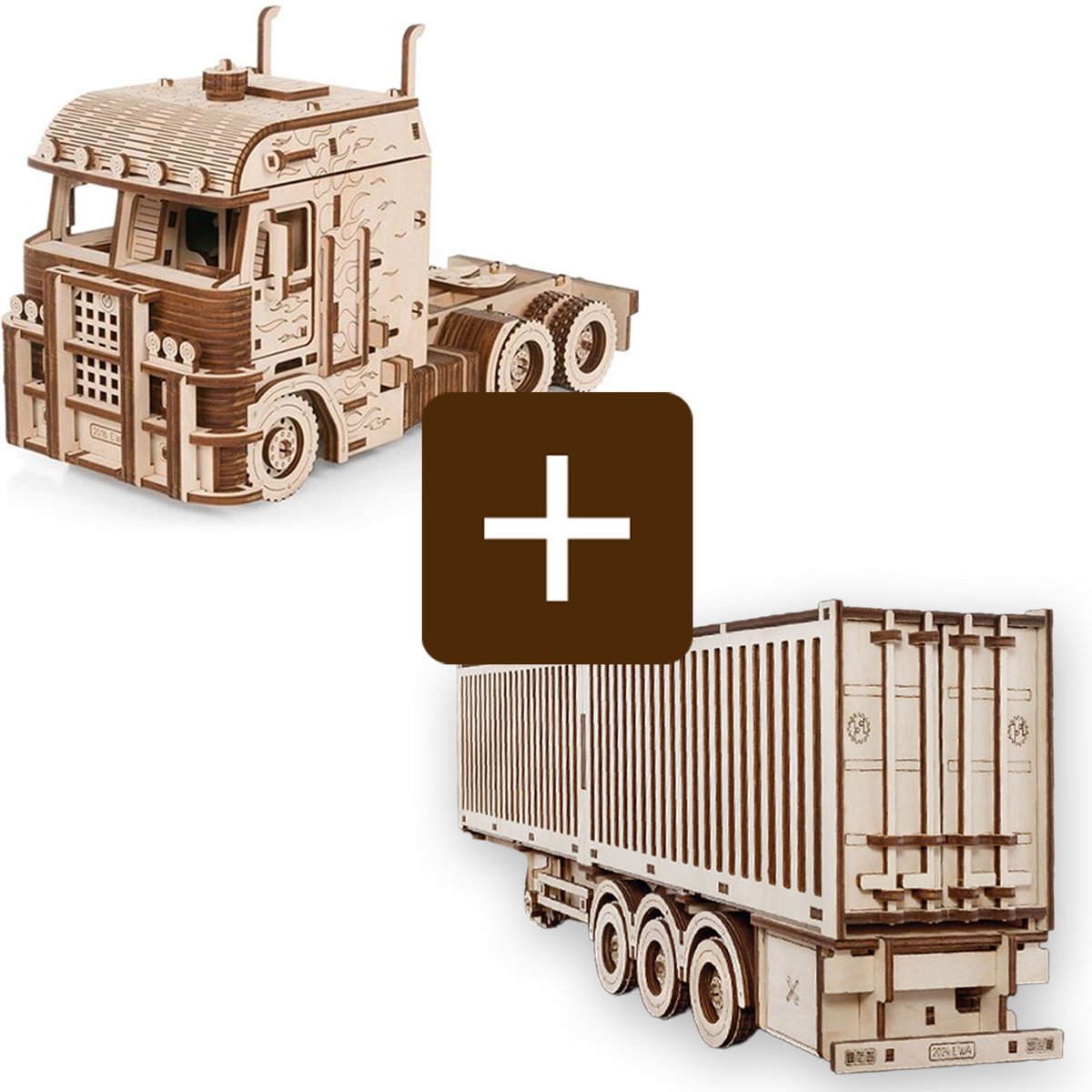 3D Houten Modelbouw, Truck Road King, 3236 + Container-Semitrailer for Truck ''Road King'', 3724