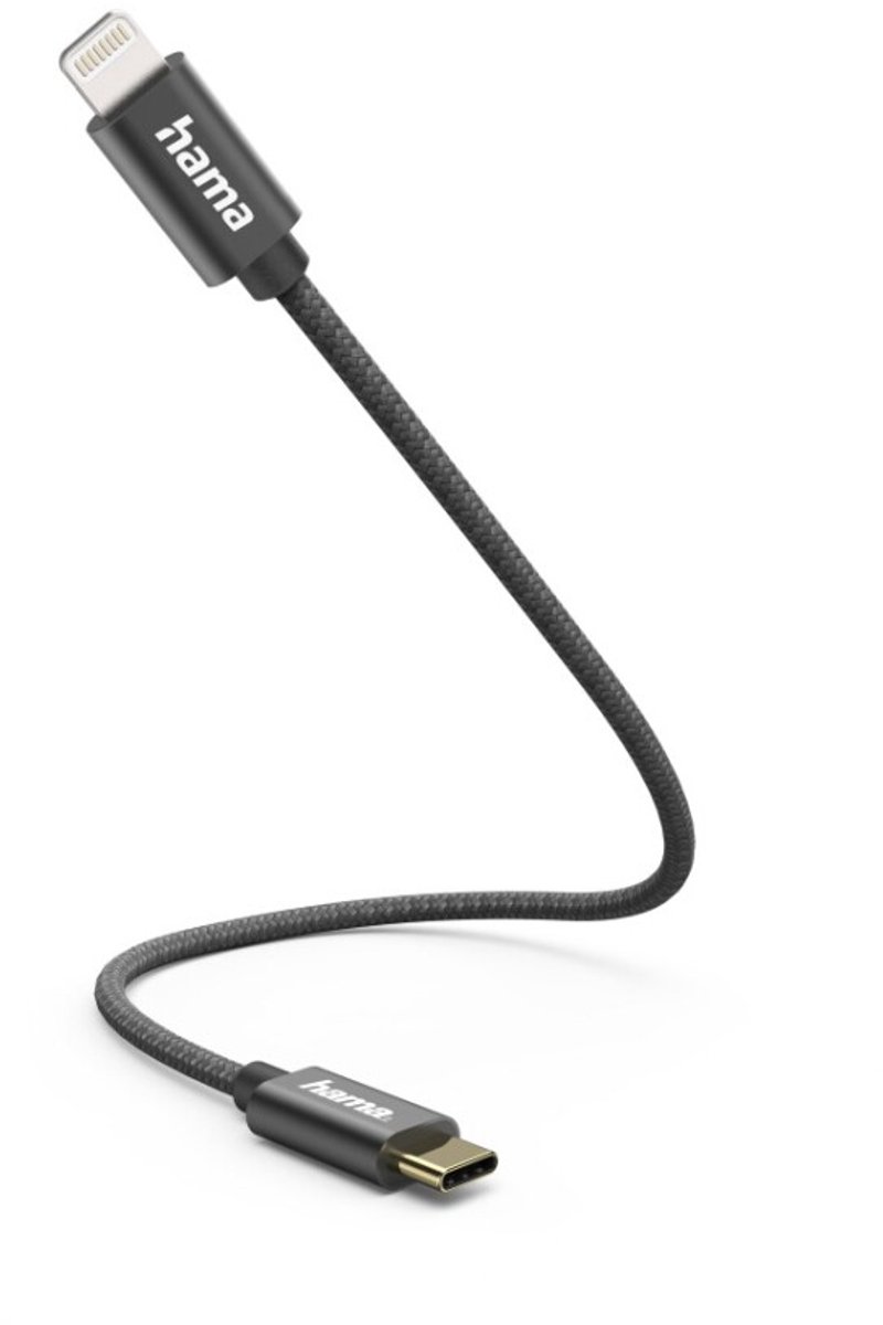 Hama USB-C naar Lightning kabel - USB-C oplaadkabel - Lightning kabel - Korte USB-C oplaadkabel - Geschikt voor Smartphone en Tablet - 0,2 meter - Zwart