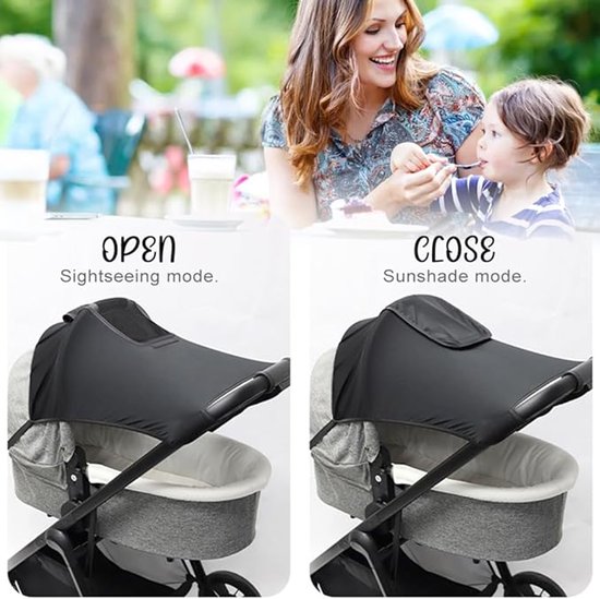 Kinderwagen Zonnescherm - Wandelwagen/ Buggy - Met Kijkvenster - Zonnedoek - Spatwaterdicht - Ademend - Parasol - Eenvoudig Te Bevestigen - UV-Doek - Verstelbaar - Past Op Bijna Elke Kinderwagen of Buggy - Universeel - Zwart van Merkloos — afbeelding 4