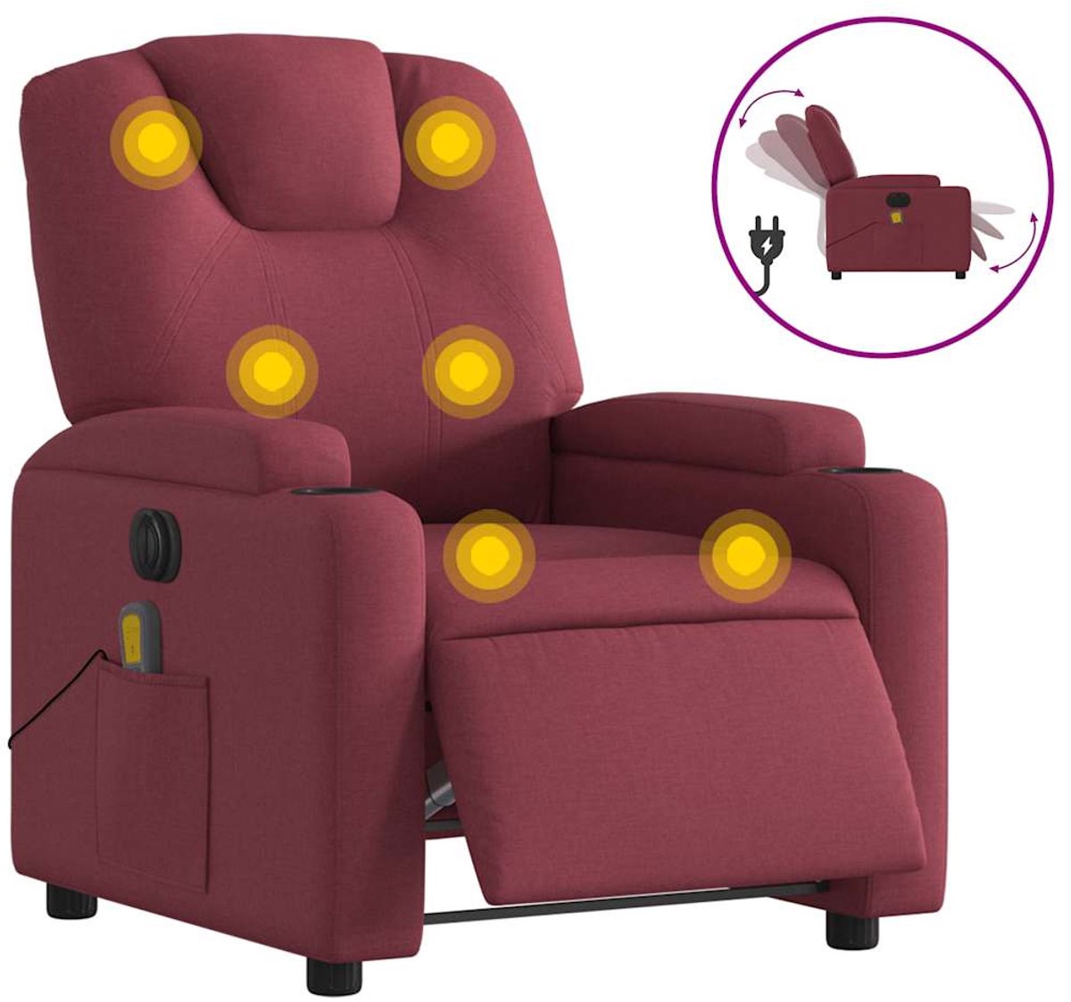 vidaXL Massagestoel - elektrisch - verstelbaar - stof - wijnrood