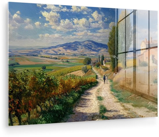 MuchoWow® Peinture sur verre 180x120 cm - Peinture acrylique sur verre - Personnes - Marche - Sentier de sable - Champs - Photo sur verre - Décoration murale salon - Décoration murale chambre à coucher - Peintures