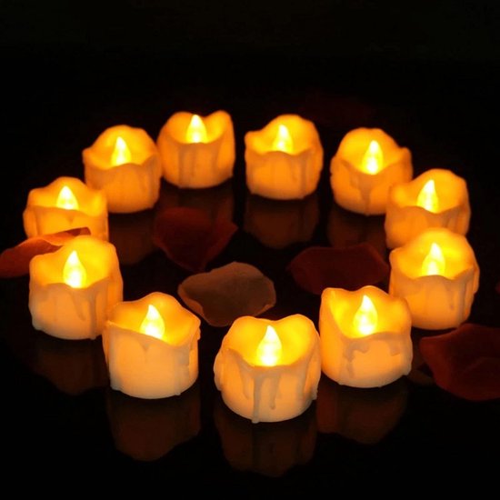 12 LED Flikkerende Vlamloze Kaarsen Elektrische Kaars Verlichting met Batterij voor Bruiloft Valentijnsdag Partij Home Decoratie - Warm Licht