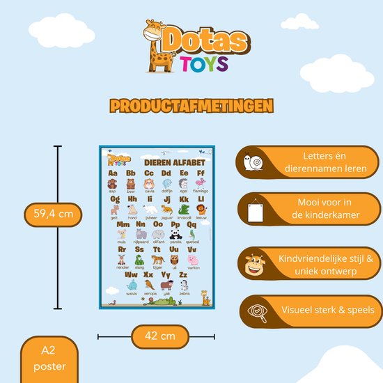 DotasToys Poster Enfant Affiche Alphabet Animaux - Décoration murale Éducative Chambre d'enfant