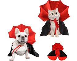 Joya Pets® Huisdier Dracula Cape | Verkleedkostuum Hond & Kat | Vampier Cape | Halloween Verkleedkleding | One Size | 55 cm Lang | Verstelbaar
