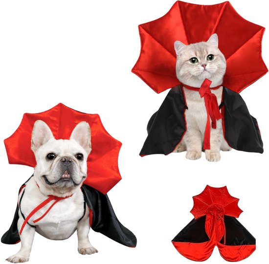 Joya Kids® Huisdier Dracula Cape | Verkleedkostuum Hond & Kat | Vampier Cape | Halloween Verkleedkleding | One Size | 55 cm Lang | Verstelbaar