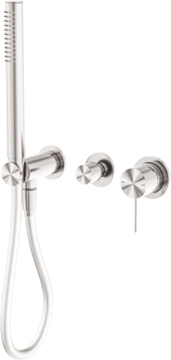 Owen & Finch Staafhanddouche met Omstel – Geborsteld Nikkel – Messing – Handdouche voor Regendouche, Doucheset & Vrijstaande Badkraan / Badvuller