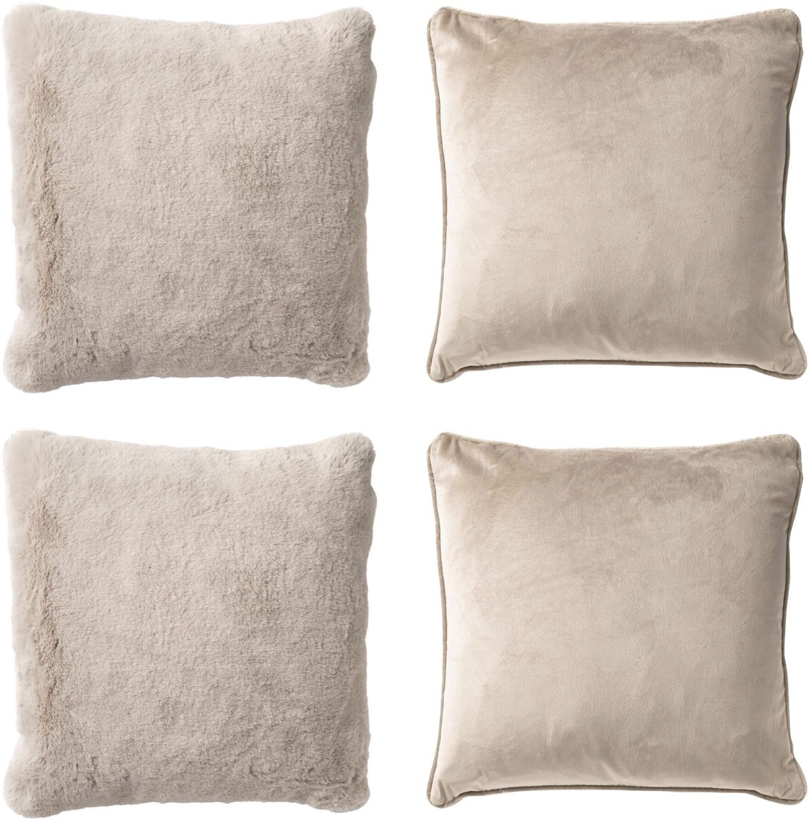 Dutch Decor - KUSSENSET - 4-delig Soft Textures - 45x45 cm - inclusief binnenkussens - beige - Met Ritssluiting – Decoratie Kussens - Comfortabele kussentjes voor op de Bank
