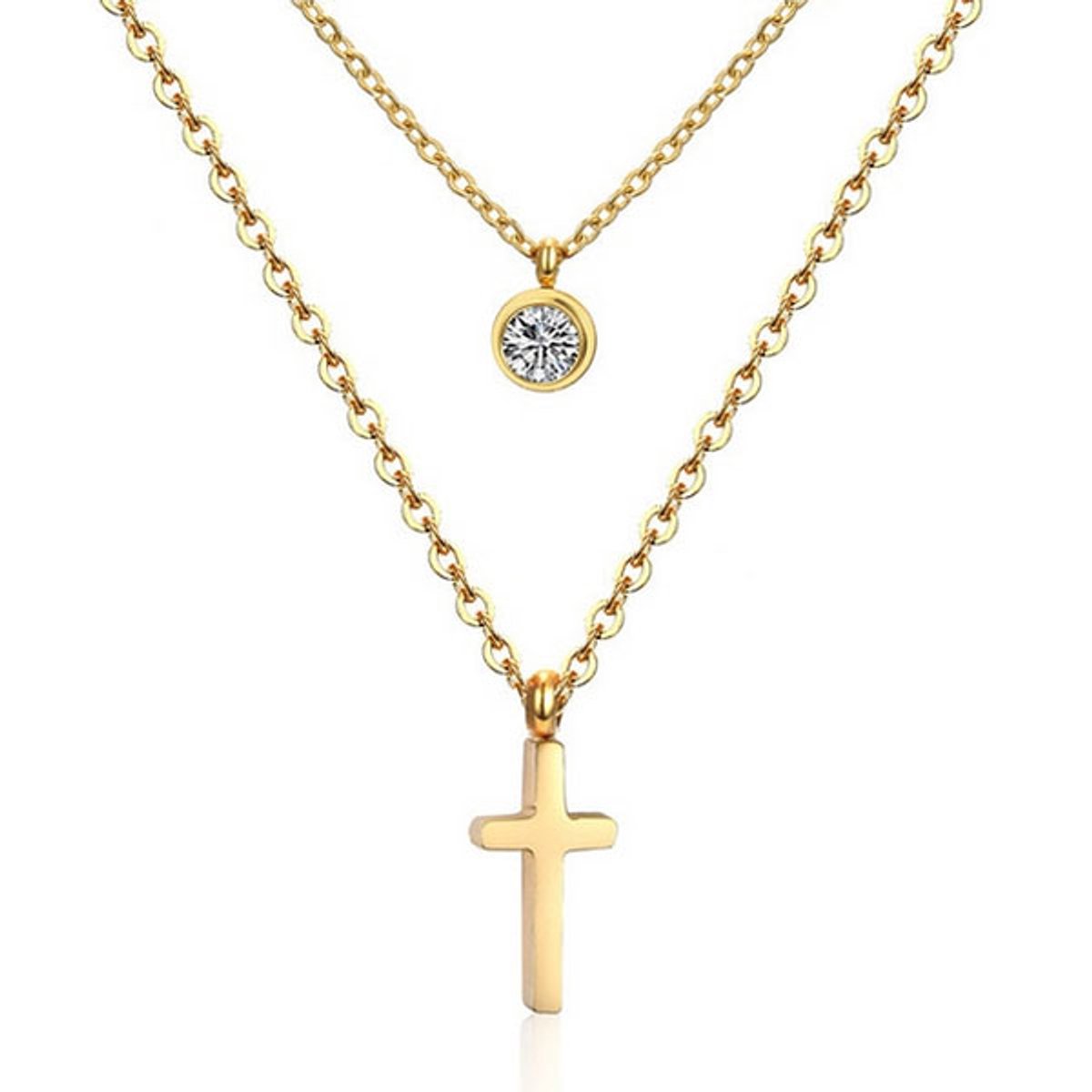 Cilla Jewels Gelaagde dames ketting Edelstaal Verguld Goudkleurig Kruis