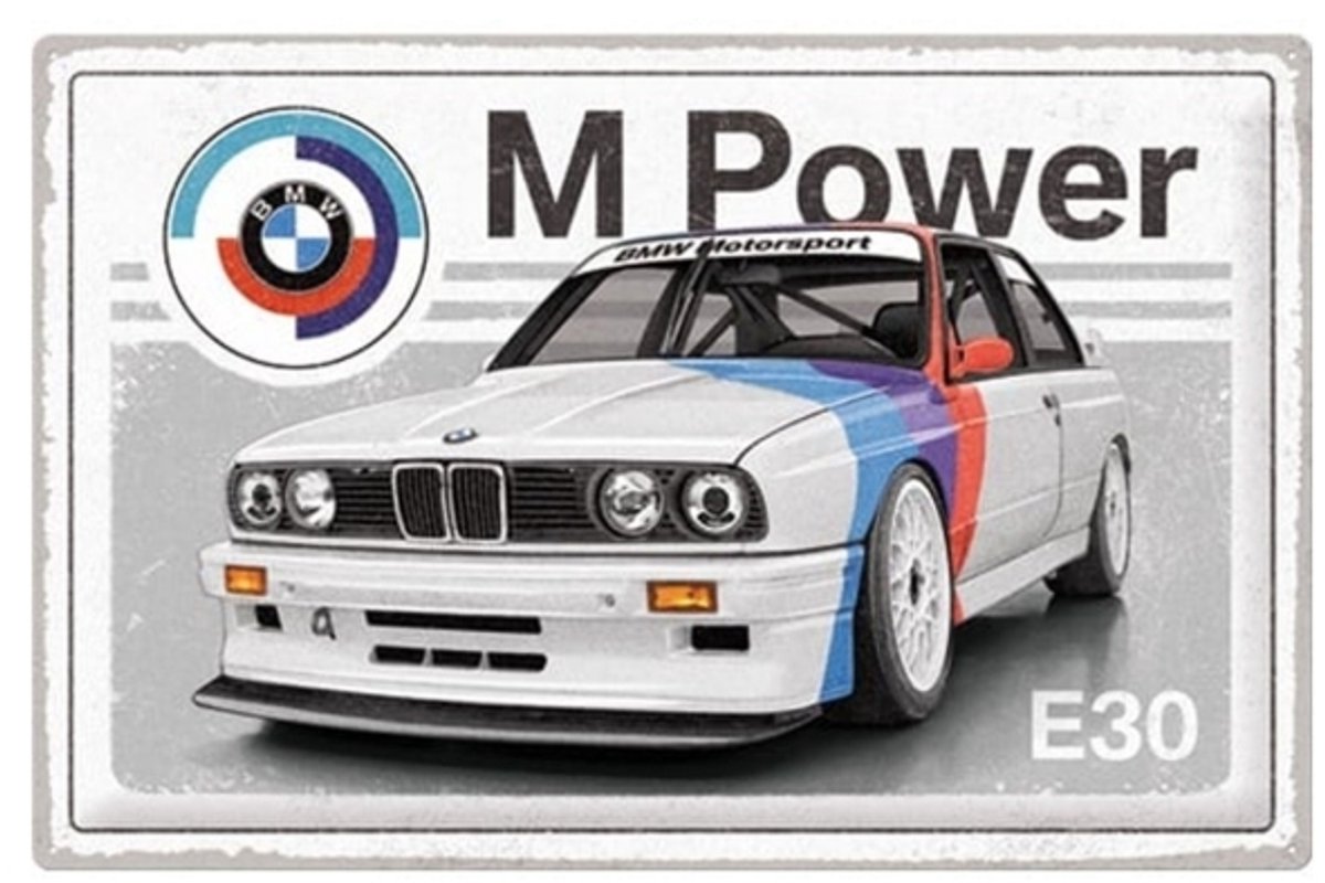 Metalen Bord – BMW E30 M Power 40 x 60 cm