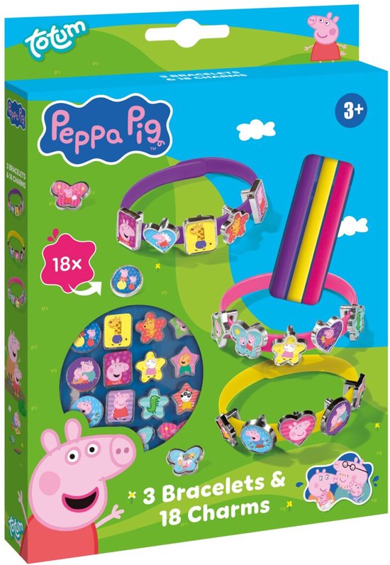 Peppa Pig armbandjes maken set 3 schuif armbandjes met 18 bedels - speelgoed junior vanaf 3 jaar peuter kleuter