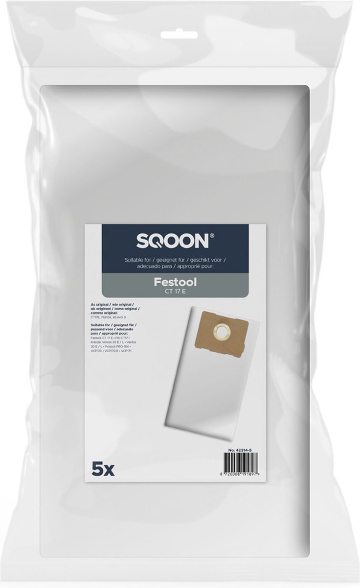 SQOON Stofzuigerzakken geschikt voor Festool CT17E, 5 zakken