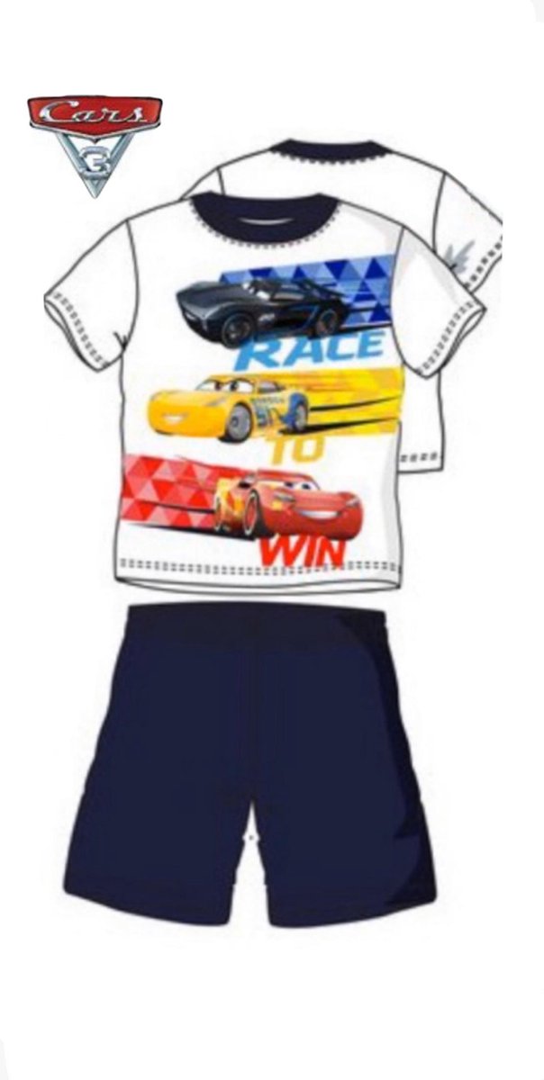 Cars 3 pyjama korte mouw - wit - blauw - maat 128 / 8 jaar