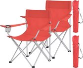 Set van 2 opvouwbare Campingstoelen, Klapstoelen voor buiten, comfortabel, met armleuningen en bekerhouders, stabiel frame, draagvermogen 120 kg - Rood