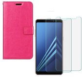 hoesje Geschikt voor: Samsung Galaxy A8 2018 Portemonnee roze met 2 stuks Glas Screen protector