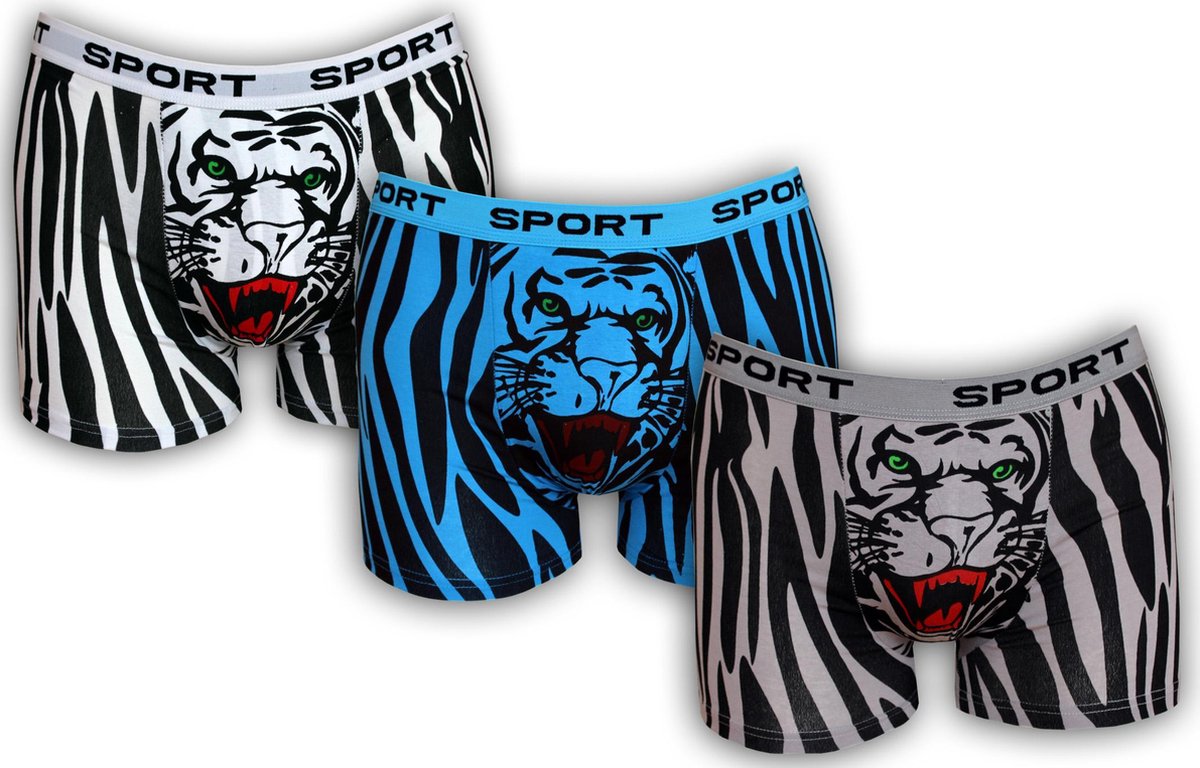 Boxershort 3-pack tijgerprint en tijgerkop (M) | bol.com