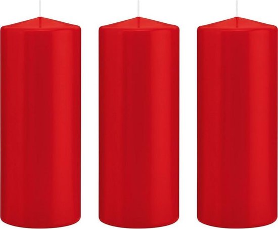 3x Rode cilinderkaarsen/stompkaarsen 8 x 20 cm 119 branduren - Geurloze kaarsen - Woondecoraties