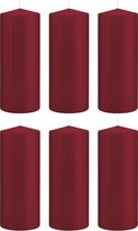 6x Bordeauxrode cilinderkaarsen/stompkaarsen 8 x 20 cm 119 branduren - Geurloze kaarsen - Woondecoraties