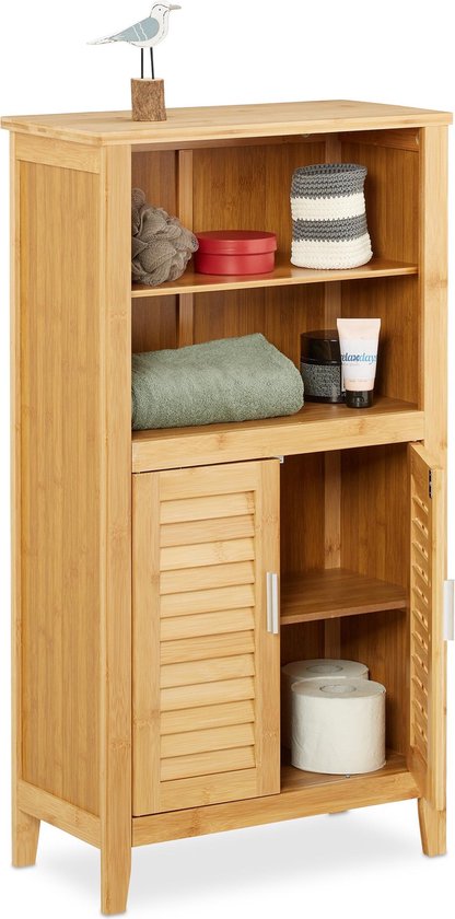 relaxdays - badkamerkast bamboe - - badkamer hout lamellen | bol.com