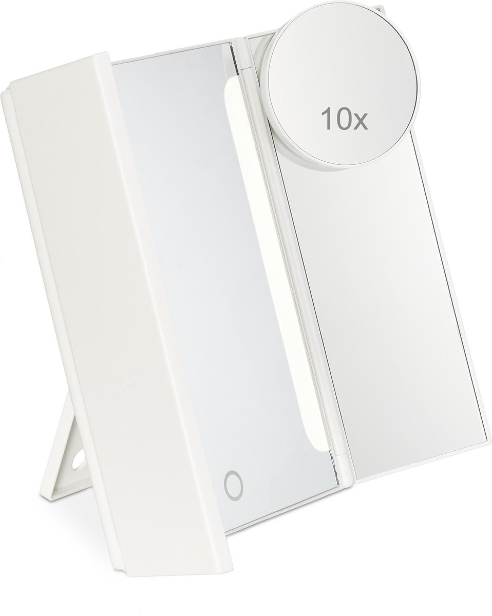 relaxdays make up spiegel met LED verlichting - met vergroting - scheerspiegel - 3-delig