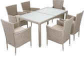 Casaria Polyrattan Tuinset – 6 Stoelen 1 Tafel & Kussens – Beige