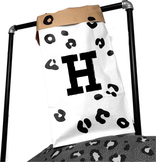 Opbergzak kinderkamer leopard met voorletter H-Paperbag speelgoed-60x30cm