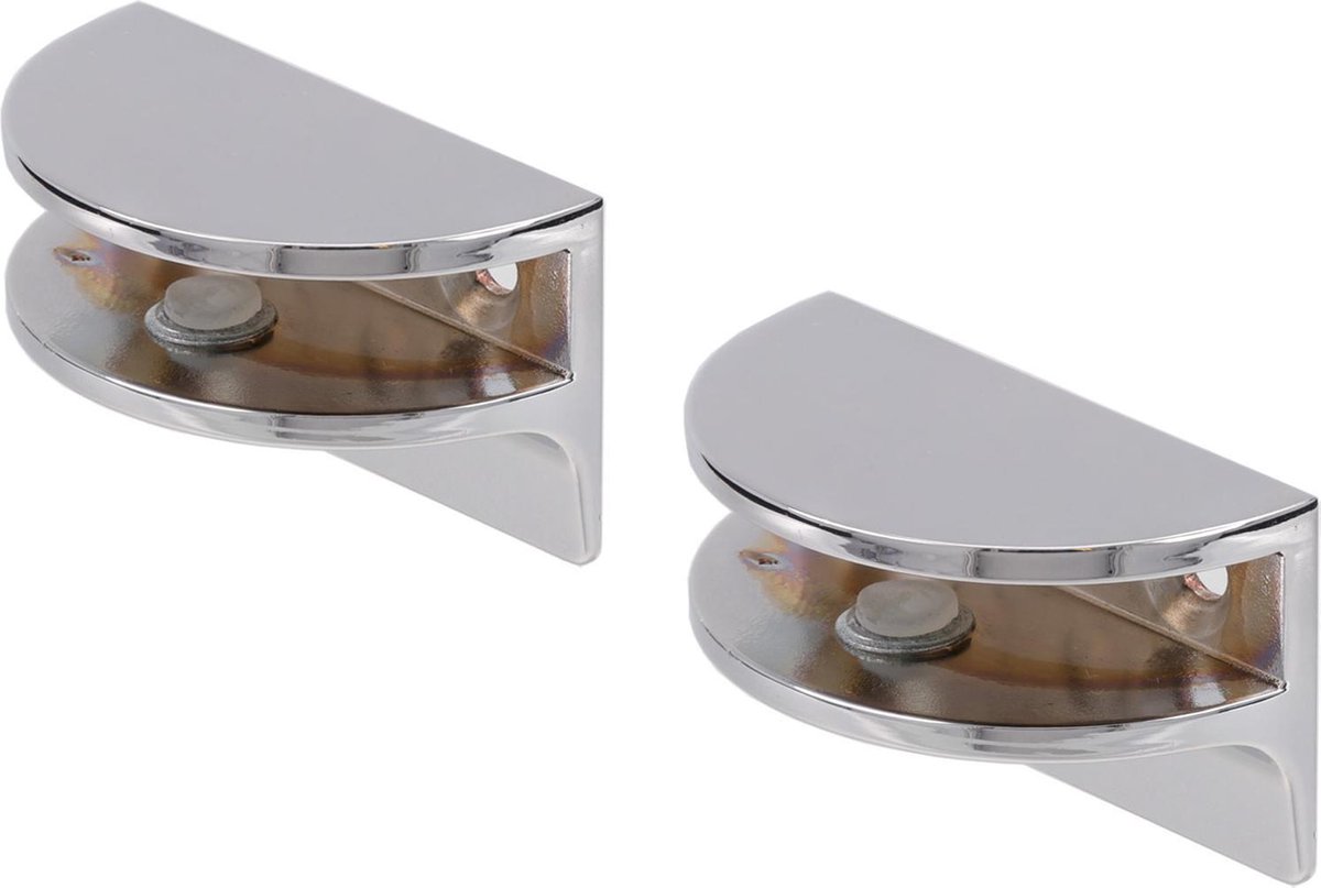 Glasplaatdrager 50 x 30 x 27 mm | Chroom | Per 2 stuks | Voor glasdikte 4 t/m 8 mm