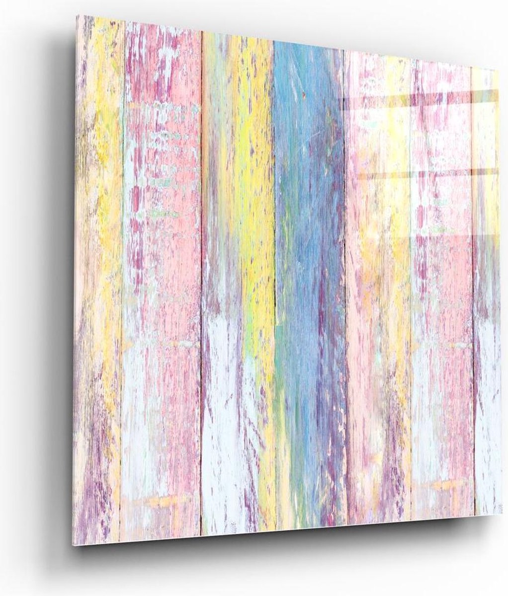 Insigne Glazen Schilderijen - Kleurrijk Glasschilderij - Met Houtmotieven - Wanddecoratie Abstract - 50x50 cm