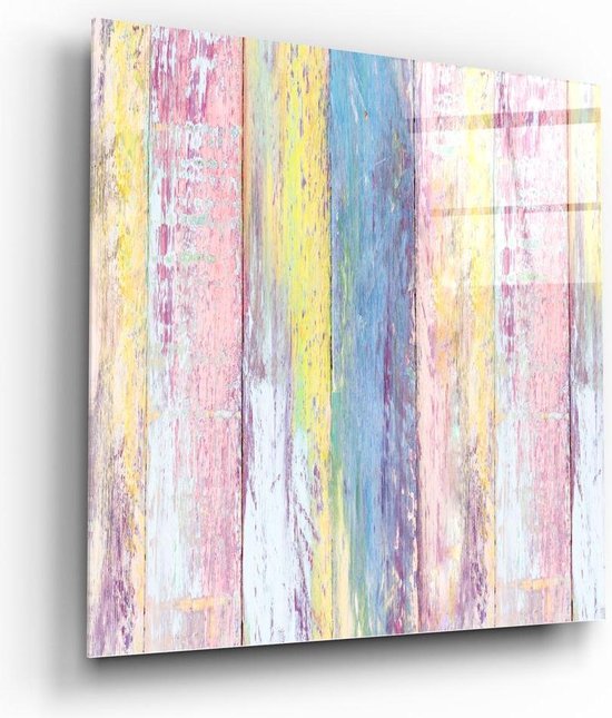 Insigne Glazen Schilderijen - Kleurrijk Glasschilderij -  Met  Houtmotieven - Wanddecoratie Abstract - 50x50 cm
