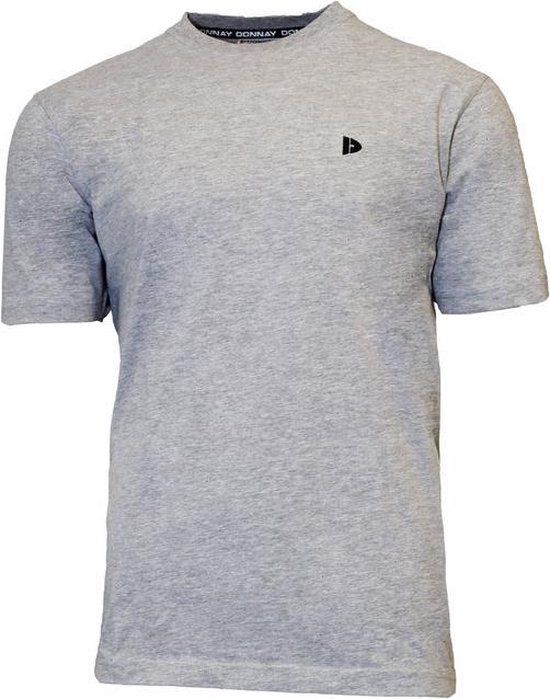 Lichtgrijs T-shirt van Donnay met zwart logo op de borst, op witte achtergrond.