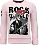 Luxe Heren Trui - Rock My World Cat - Roze