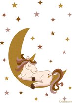 Unicorn slapend op de maan poster A3