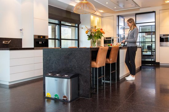Homra Stephs Prullenbak Afvalscheiding 45 Liter - RVS Prullenbak 3 vakken - Trio Prullenbak 3 X 15 Liter - Pedaalemmer - Vuilnisbak voor huishouden en kantoor - Recycle Vuilbak keuken Afvalemmer - Afvalscheidingsprullenbakken - Afbeelding 4