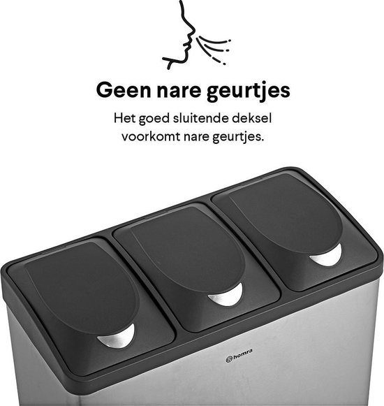 Homra Stephs Prullenbak Afvalscheiding 45 Liter - RVS Prullenbak 3 vakken - Trio Prullenbak 3 X 15 Liter - Pedaalemmer - Vuilnisbak voor huishouden en kantoor - Recycle Vuilbak keuken Afvalemmer - Afvalscheidingsprullenbakken - Afbeelding 5