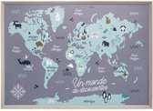 Schilderij wereldkaart blauw grijs tinten baby kinderkamer