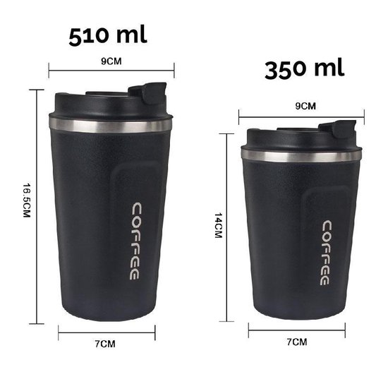 Koffiebeker To Go - RVS thermosbeker - Dubbelwandige isolatie - Herbruikbare koffiebeker - 500 ml - Zwart - Coffee