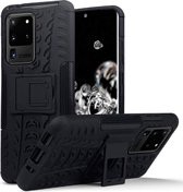 Samsung Galaxy S20 Ultra hoesje - Pantsercase met standaard - Zwart - GSM Hoesje - Telefoonhoesje Geschikt Voor: Samsung Galaxy S20 Ultra