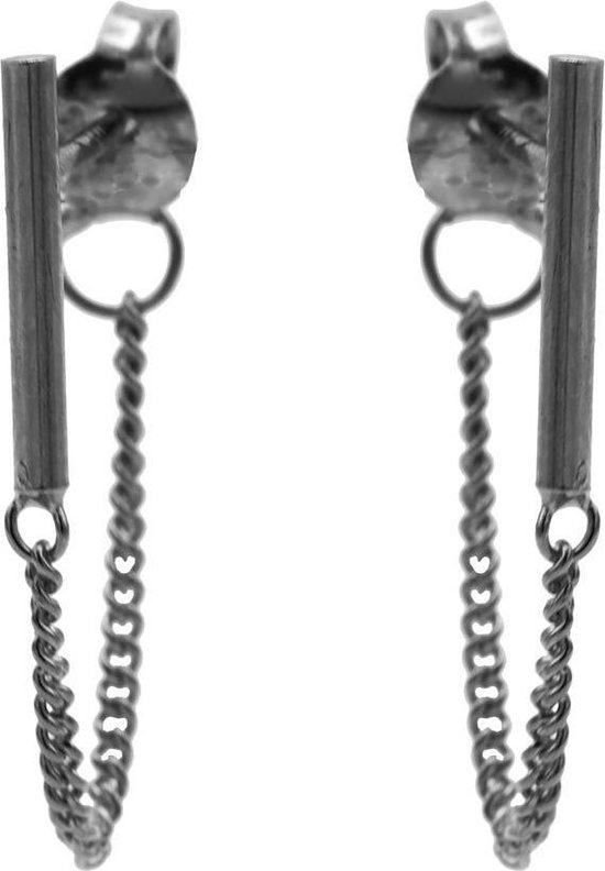Karma oorbel Chain Tubes Round Silver Gunmetal-M1810